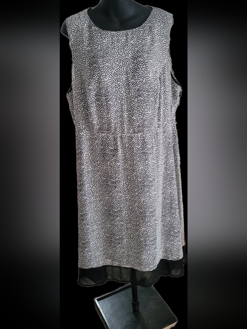 CJ Banks Black and White Polka Dot Dress with Sheer Black Accents, size 20W